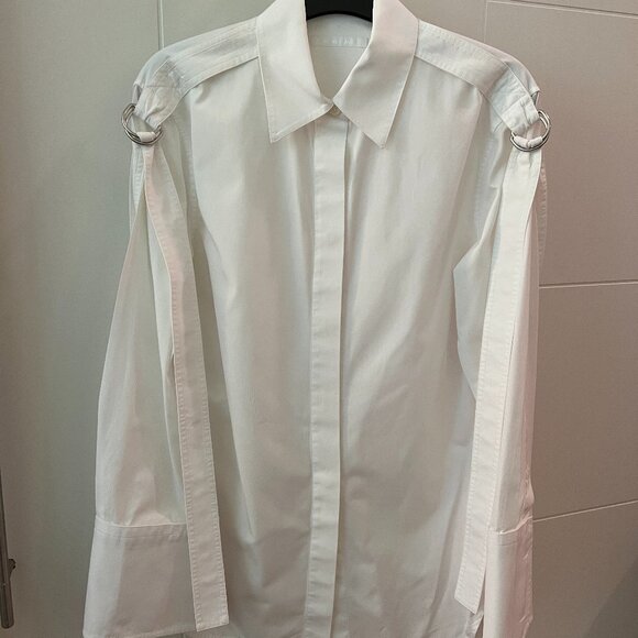 HELMUT LANG White Cotton Button Down Shirt with Straps - Women’s Size XS - Picture 2 of 9